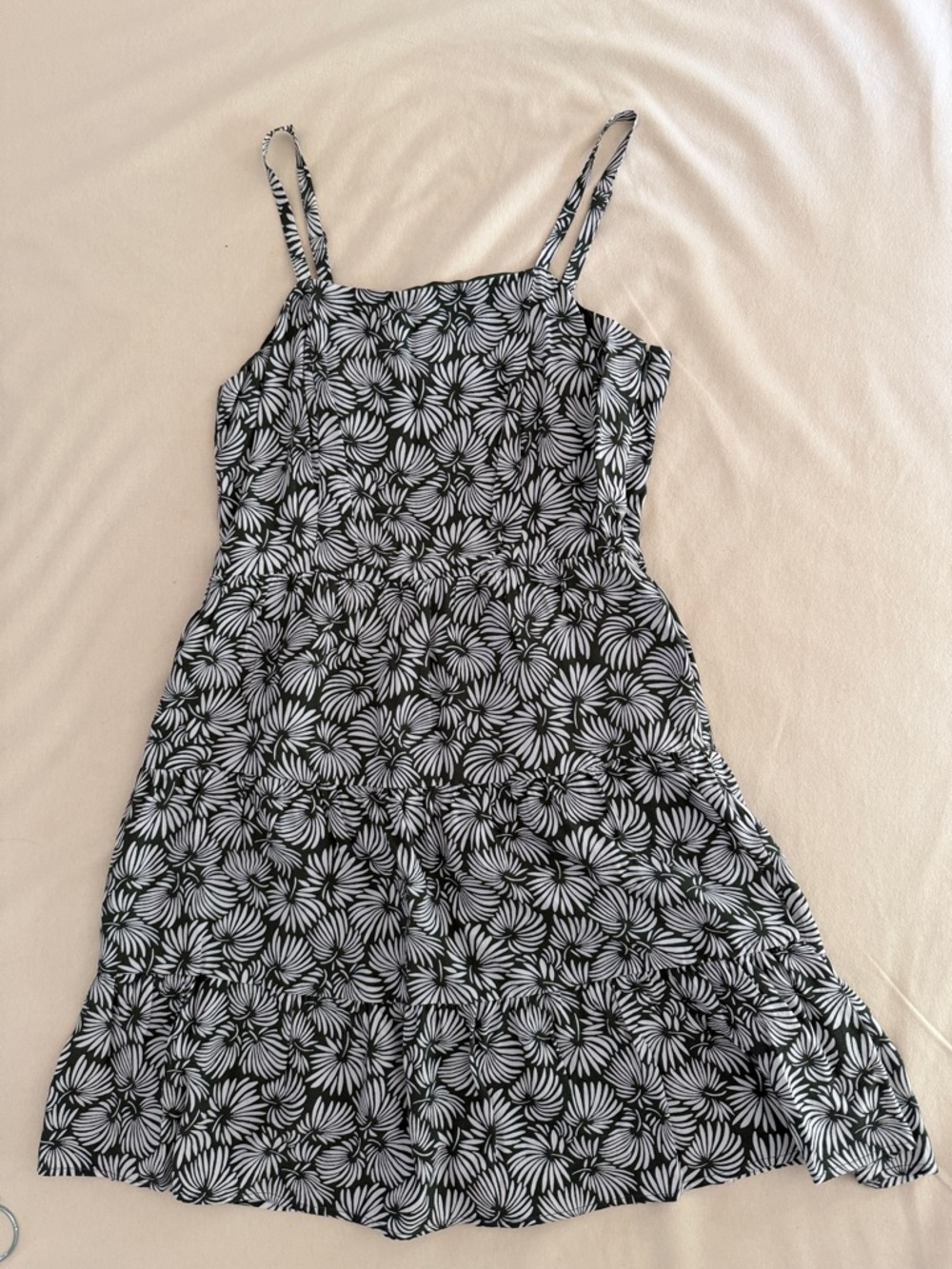 Olive and White Floral Spaghetti Strap Dress